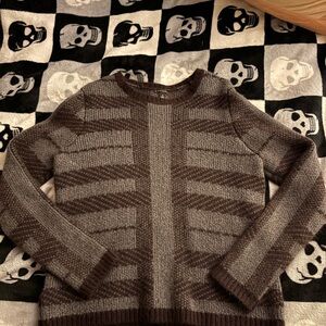 Ann Taylor Striped Brown and Gray Crewneck Sweater
